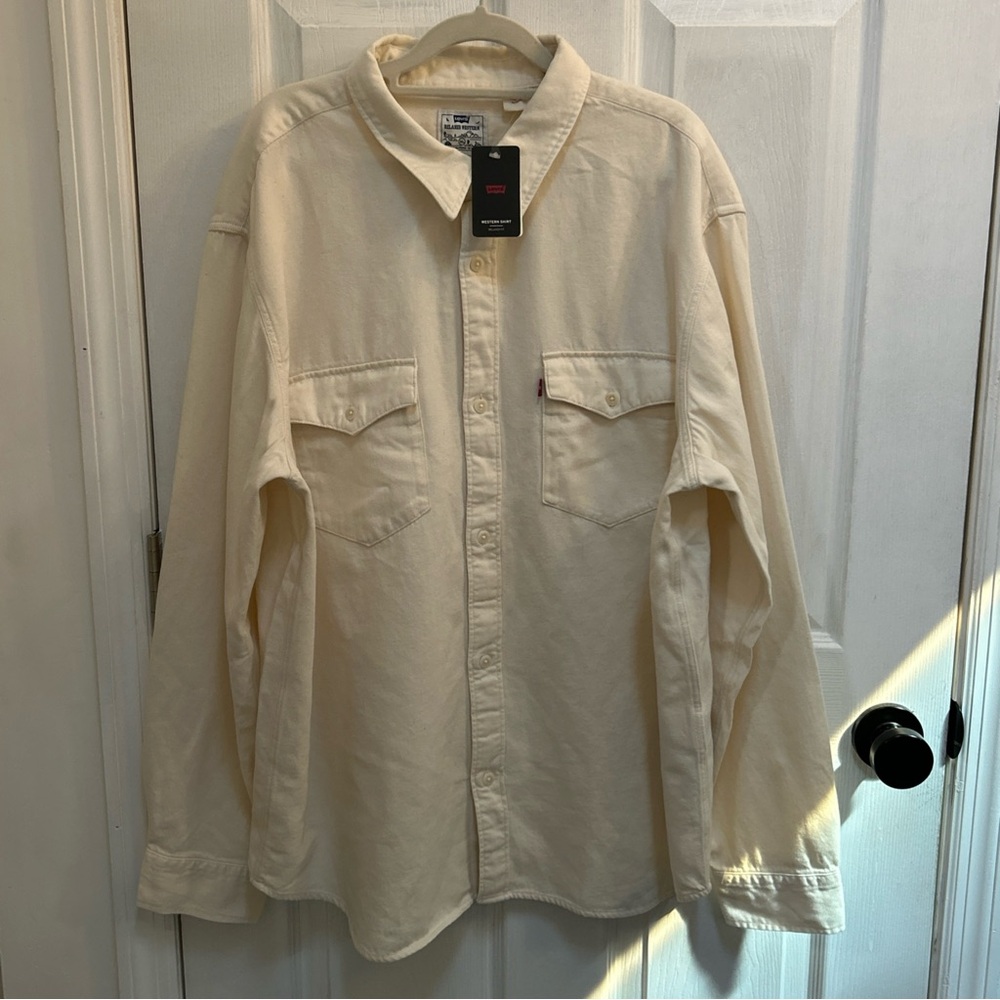 NWT Levi’s Mens Off-White Long Sleeve Button Down Western Casual Shirt Size XL